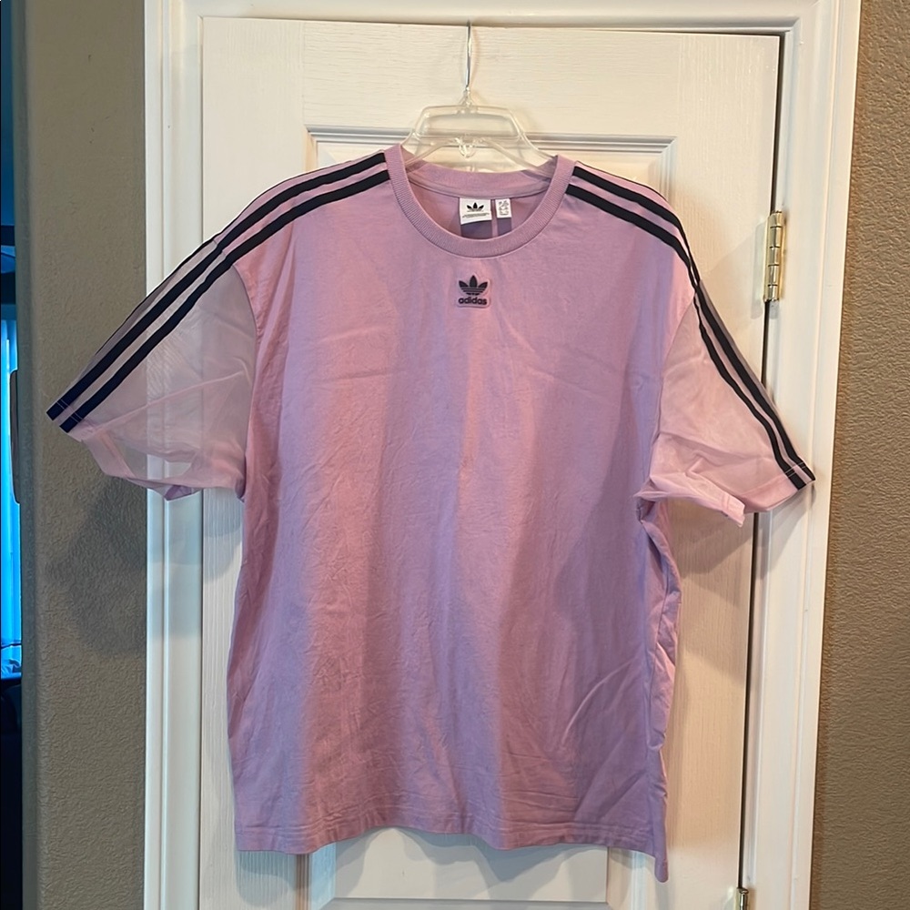 adidas Originals Pink T-Shirt with Black Stripes